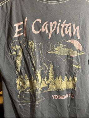 El Capitan Yosemite Graphic Tee - Black with Pink & Gold Print